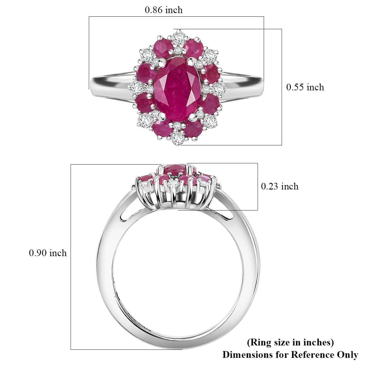 Premium Montepuez Ruby and Moissanite 1.65 ctw Art & Deco Ring in Rhodium Over Sterling Silver (Size 10.0) image number 5