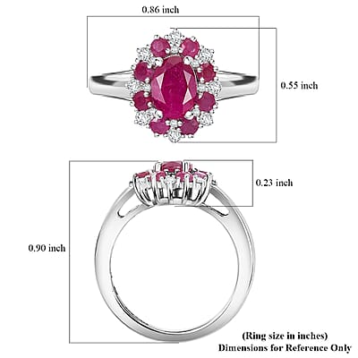 Premium Montepuez Ruby and Moissanite 1.65 ctw Art & Deco Ring in Rhodium Over Sterling Silver (Size 10.0)