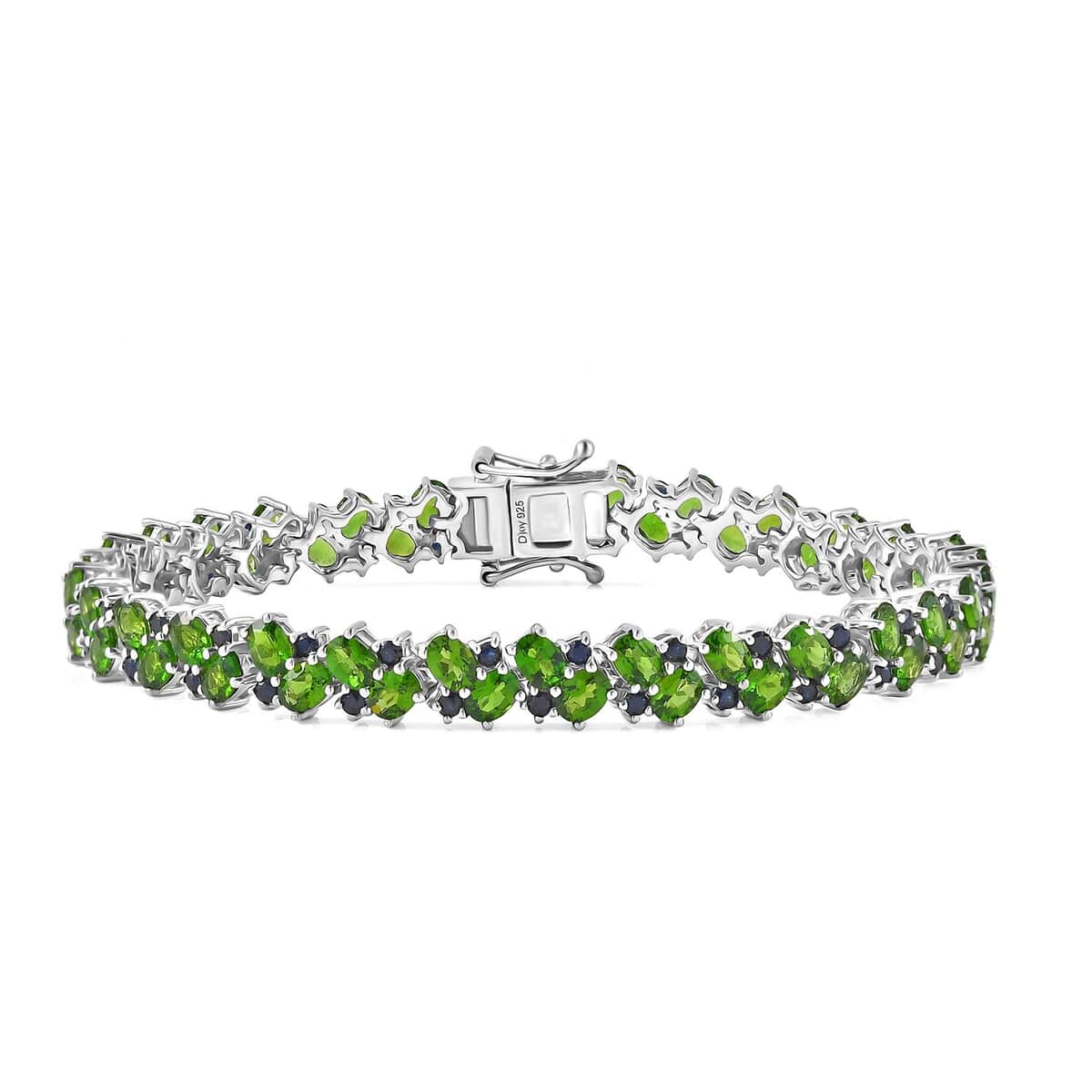 Chrome Diopside and Blue Sapphire 12.70 ctw Natural Blooming Bracelet in Rhodium Over Sterling Silver (7.25 In) image number 0