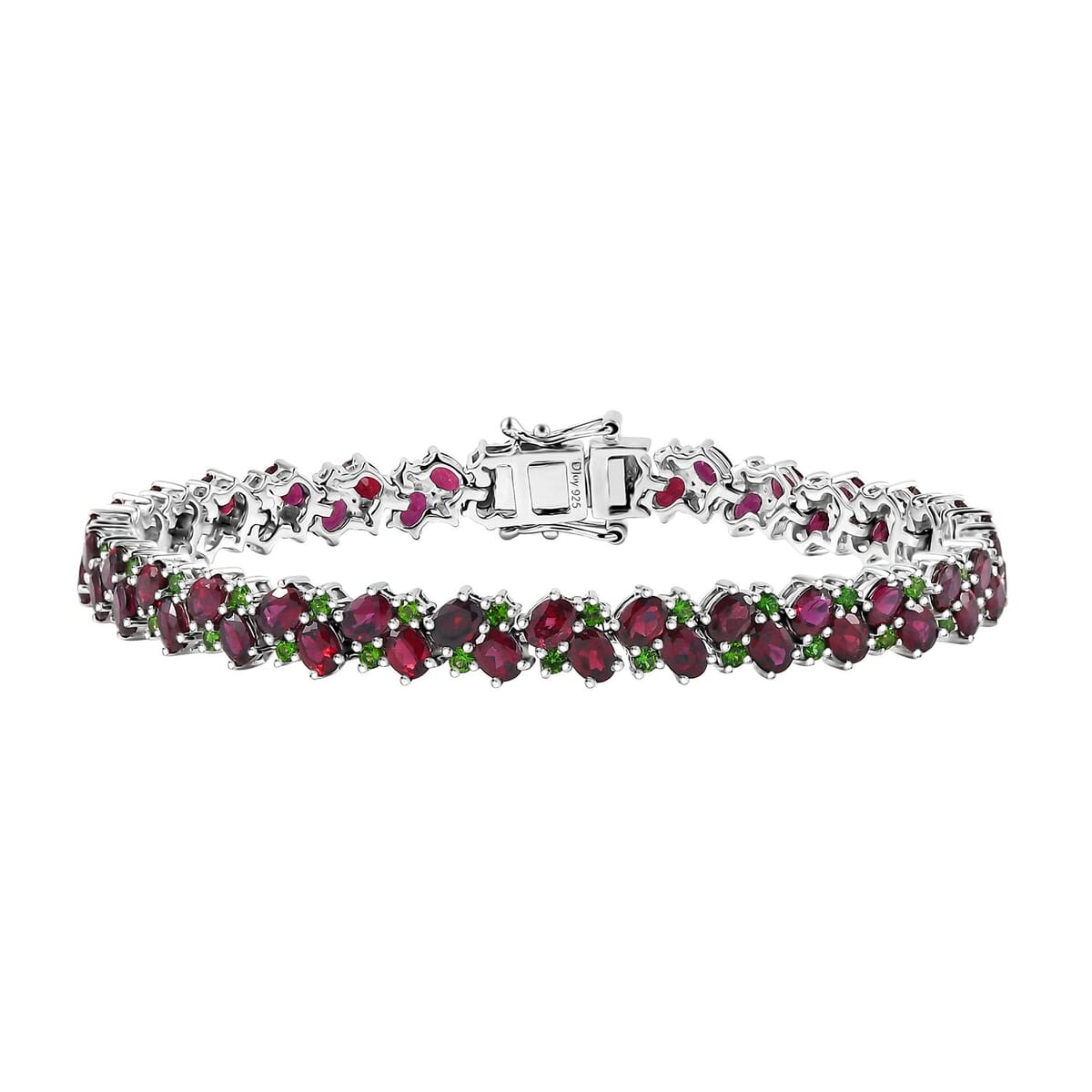 Anthill Garnet and Chrome Diopside 13.25 ctw Natural Blooming Bracelet in Rhodium Over Sterling Silver (7.25 In) image number 0