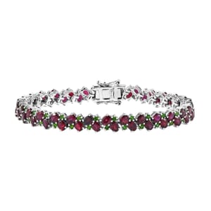 Anthill Garnet and Chrome Diopside 13.25 ctw Natural Blooming Bracelet in Rhodium Over Sterling Silver (7.25 In)