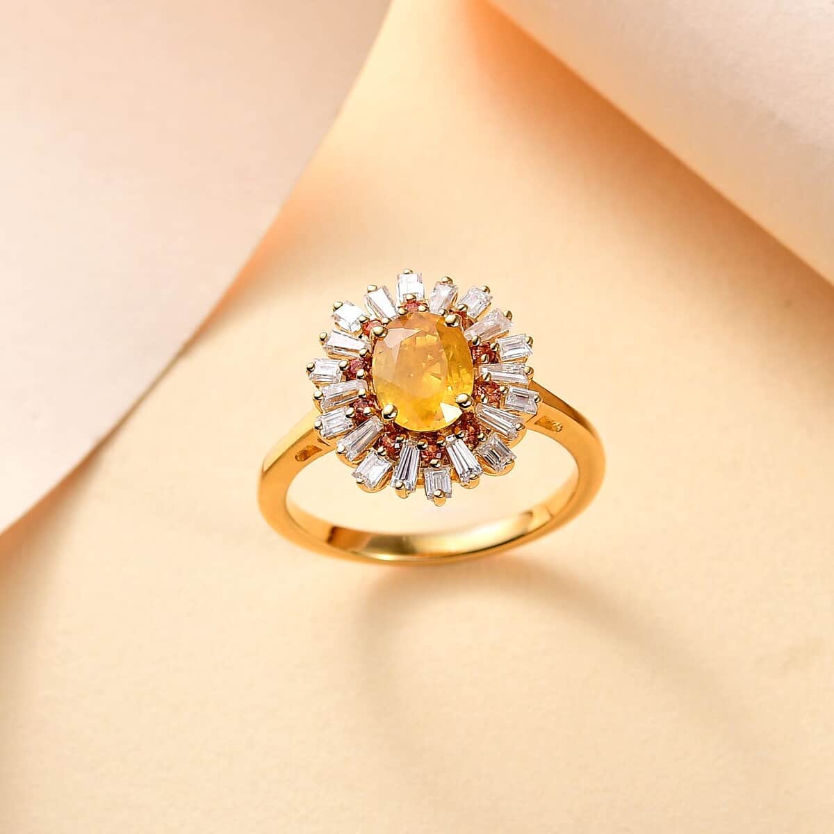 Madagascar Yellow Sapphire and Multi Gemstone 2.50 ctw Sunburst Flower Ring in 18K Vermeil Yellow Gold Over Sterling Silver image number 1