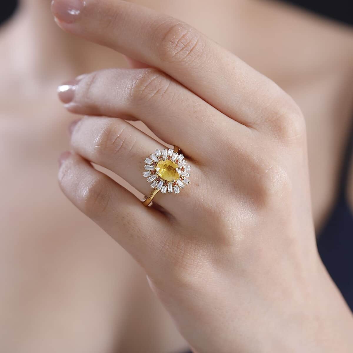 Madagascar Yellow Sapphire and Multi Gemstone 2.50 ctw Sunburst Flower Ring in 18K Vermeil Yellow Gold Over Sterling Silver image number 2