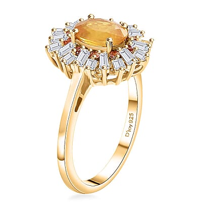Madagascar Yellow Sapphire and Multi Gemstone 2.50 ctw Sunburst Flower Ring in 18K Vermeil Yellow Gold Over Sterling Silver (Size 10.0)