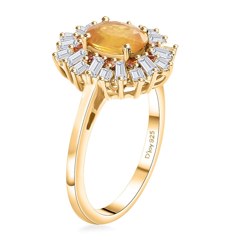 Madagascar Yellow Sapphire and Multi Gemstone 2.50 ctw Sunburst Flower Ring in 18K Vermeil Yellow Gold Over Sterling Silver (Size 10.0)