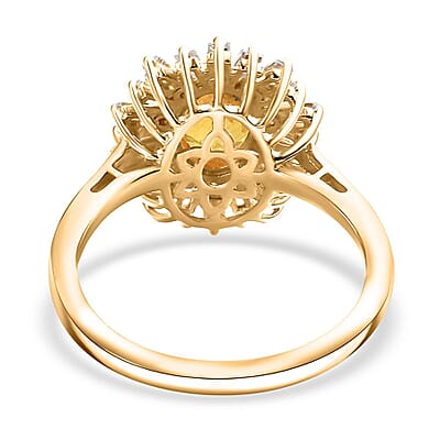Madagascar Yellow Sapphire and Multi Gemstone 2.50 ctw Sunburst Flower Ring in 18K Vermeil Yellow Gold Over Sterling Silver (Size 10.0)