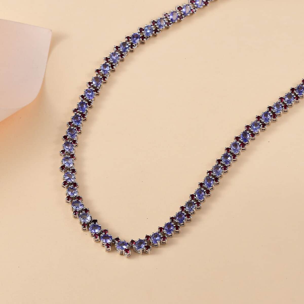 Doorbuster Tanzanite and Anthill Garnet 18.80 ctw Natural Blooming Necklace in Rhodium Over Sterling Silver 18 Inches image number 1