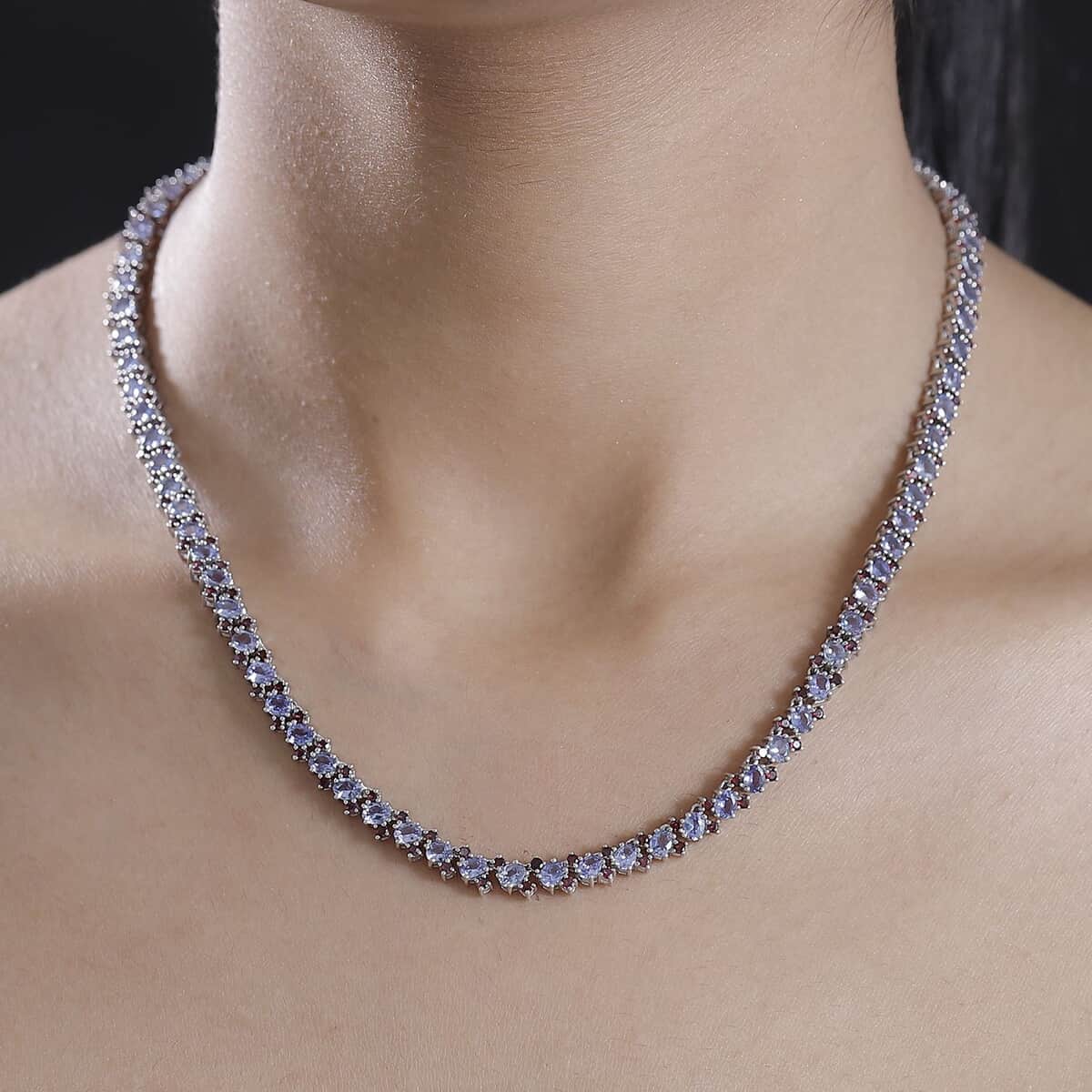 Doorbuster Tanzanite and Anthill Garnet 18.80 ctw Natural Blooming Necklace in Rhodium Over Sterling Silver 18 Inches image number 2