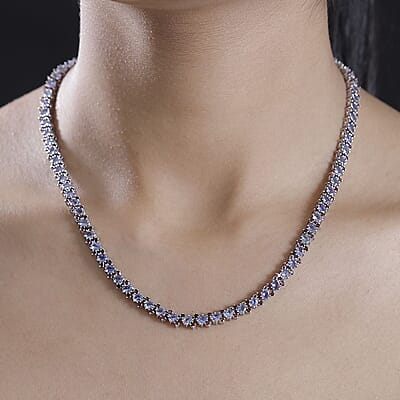 D'Joy Tanzanite and Anthill Garnet 18.80 ctw Natural Blooming Necklace in Rhodium Over Sterling Silver 18 Inches
