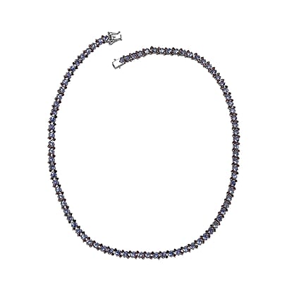 D'Joy Tanzanite and Anthill Garnet 18.80 ctw Natural Blooming Necklace in Rhodium Over Sterling Silver 18 Inches