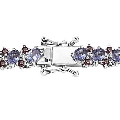 D'Joy Tanzanite and Anthill Garnet 18.80 ctw Natural Blooming Necklace in Rhodium Over Sterling Silver 18 Inches