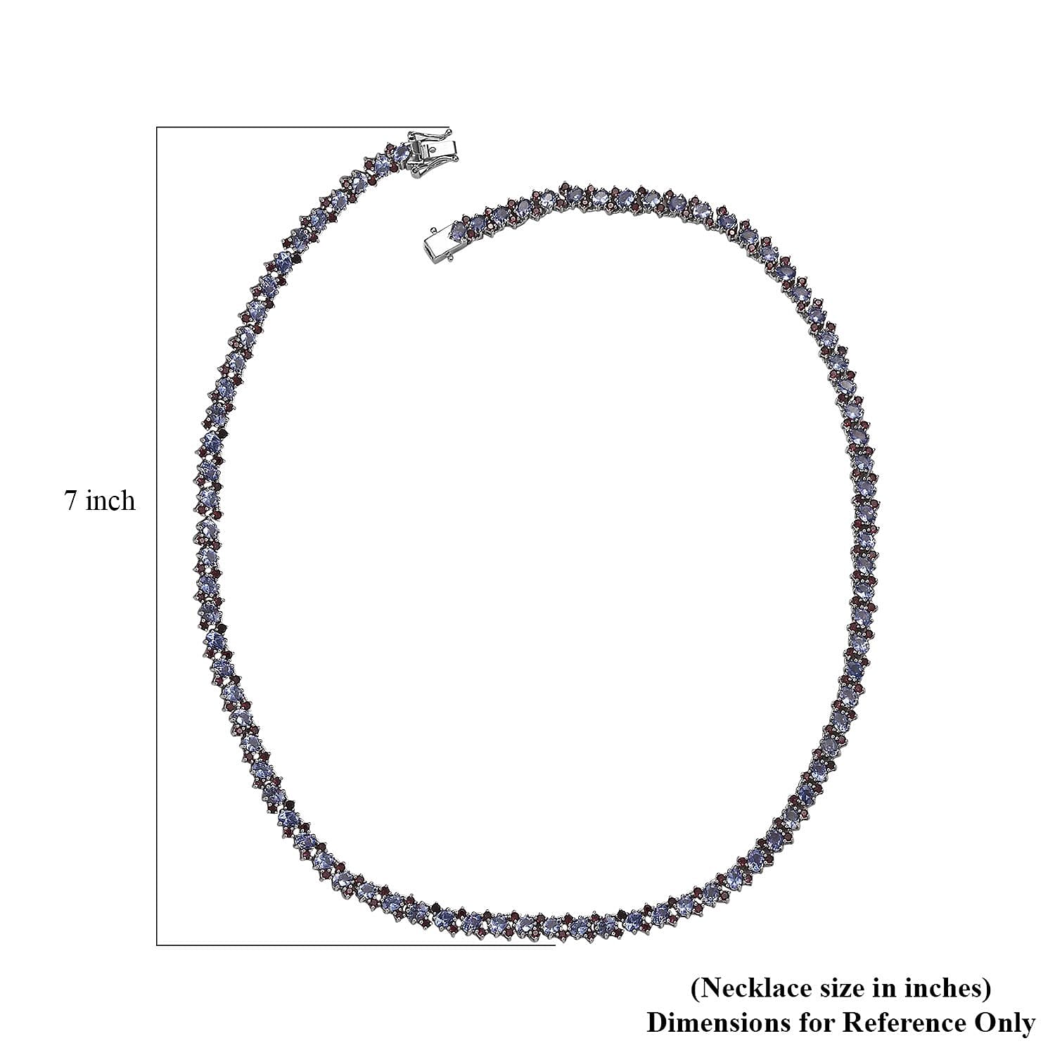 D'Joy Tanzanite and Anthill Garnet 18.80 ctw Natural Blooming Necklace in Rhodium Over Sterling Silver 18 Inches