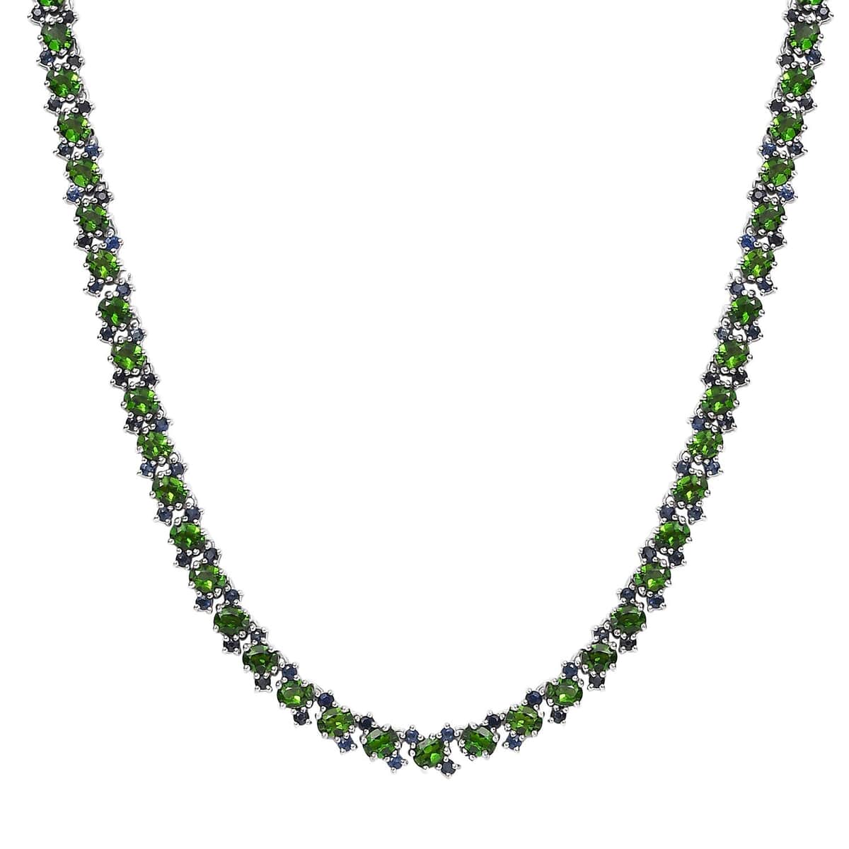 Chrome Diopside and Blue Sapphire 21.50 ctw Natural Blooming Necklace in Rhodium Over Sterling Silver 18 Inches image number 0