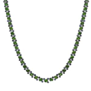 Chrome Diopside and Blue Sapphire 21.50 ctw Natural Blooming Necklace in Rhodium Over Sterling Silver 18 Inches