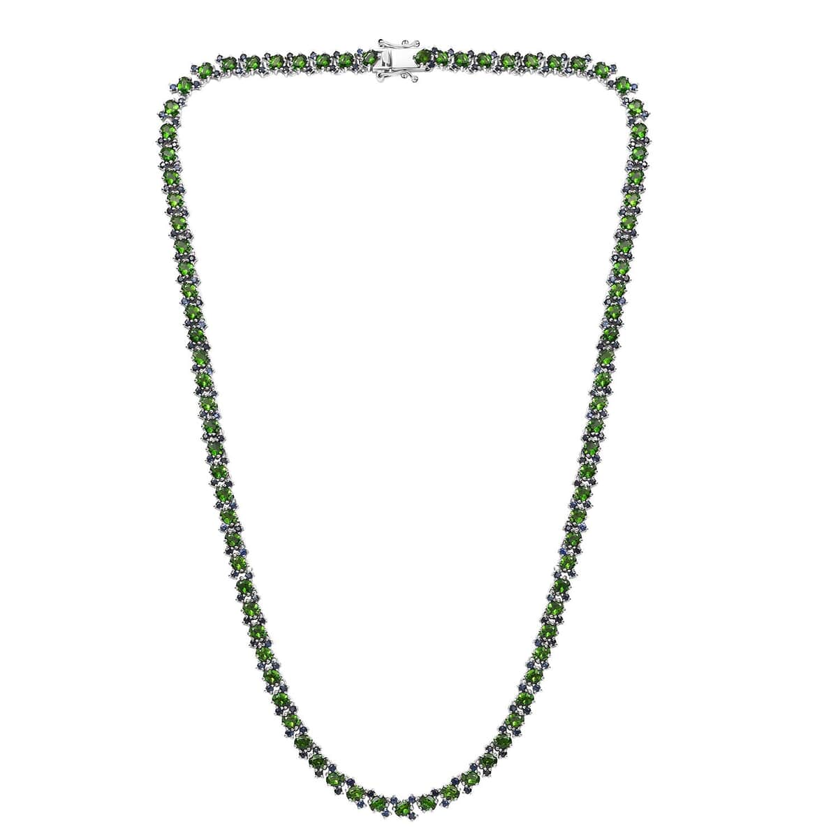 Chrome Diopside and Blue Sapphire 21.50 ctw Natural Blooming Necklace in Rhodium Over Sterling Silver 18 Inches image number 3