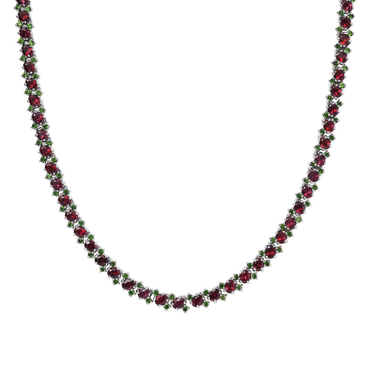 Anthill Garnet and Chrome Diopside 21.75 ctw Natural Blooming Necklace in Rhodium Over Sterling Silver 18 Inches image number 0