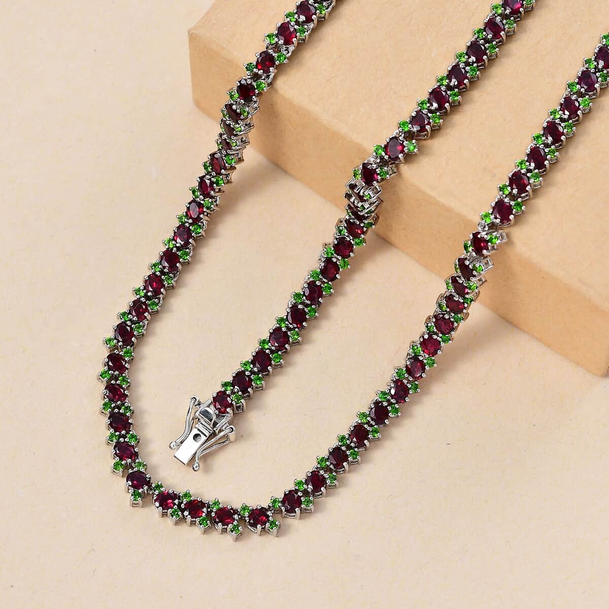 Anthill Garnet and Chrome Diopside 21.75 ctw Natural Blooming Necklace in Rhodium Over Sterling Silver 18 Inches image number 1