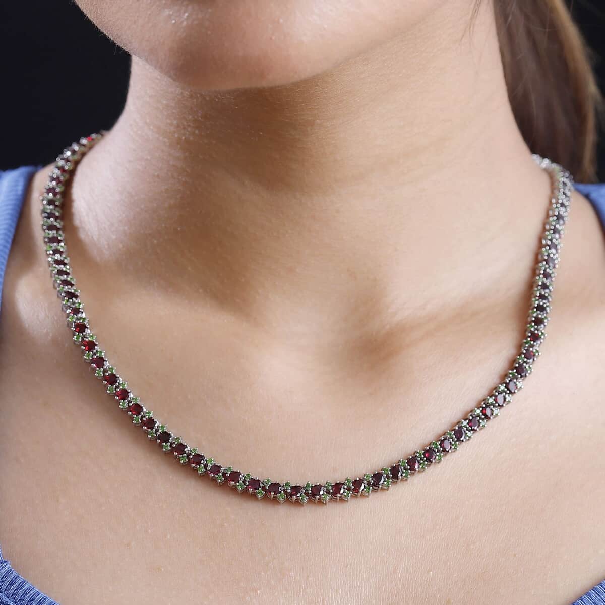 Anthill Garnet and Chrome Diopside 21.75 ctw Natural Blooming Necklace in Rhodium Over Sterling Silver 18 Inches image number 2