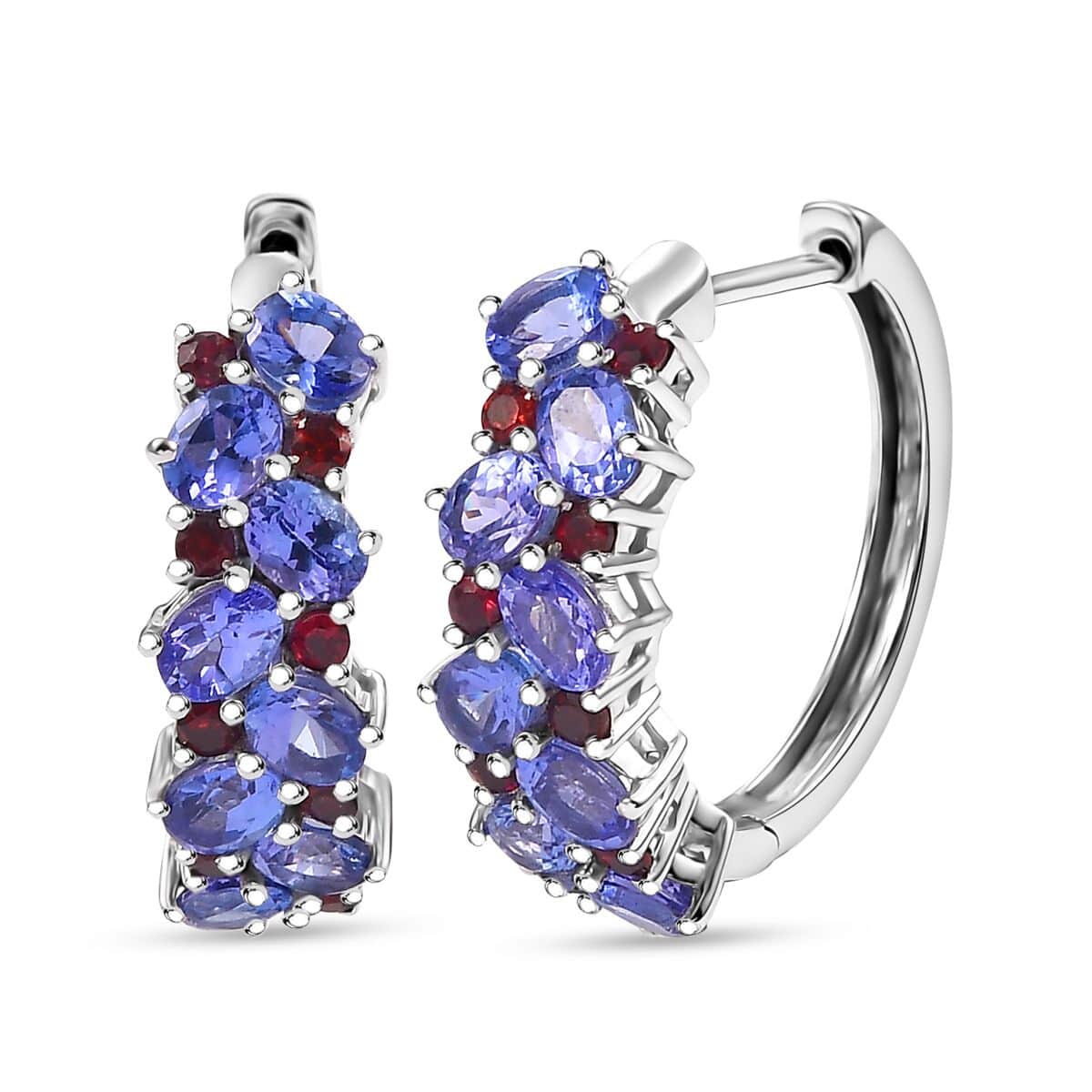 Doorbuster Tanzanite and Anthill Garnet 3.00 ctw Natural Blooming Hoop Earrings in Rhodium Over Sterling Silver image number 0