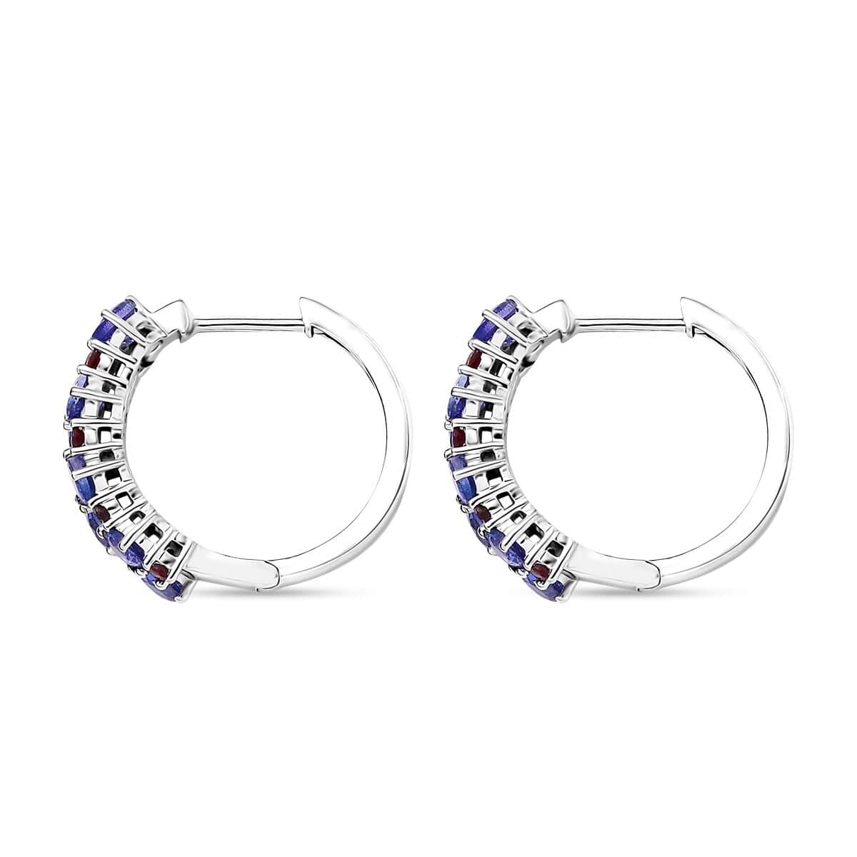 Doorbuster Tanzanite and Anthill Garnet 3.00 ctw Natural Blooming Hoop Earrings in Rhodium Over Sterling Silver image number 3