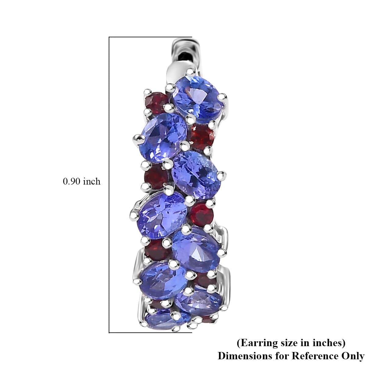 Doorbuster Tanzanite and Anthill Garnet 3.00 ctw Natural Blooming Hoop Earrings in Rhodium Over Sterling Silver image number 4