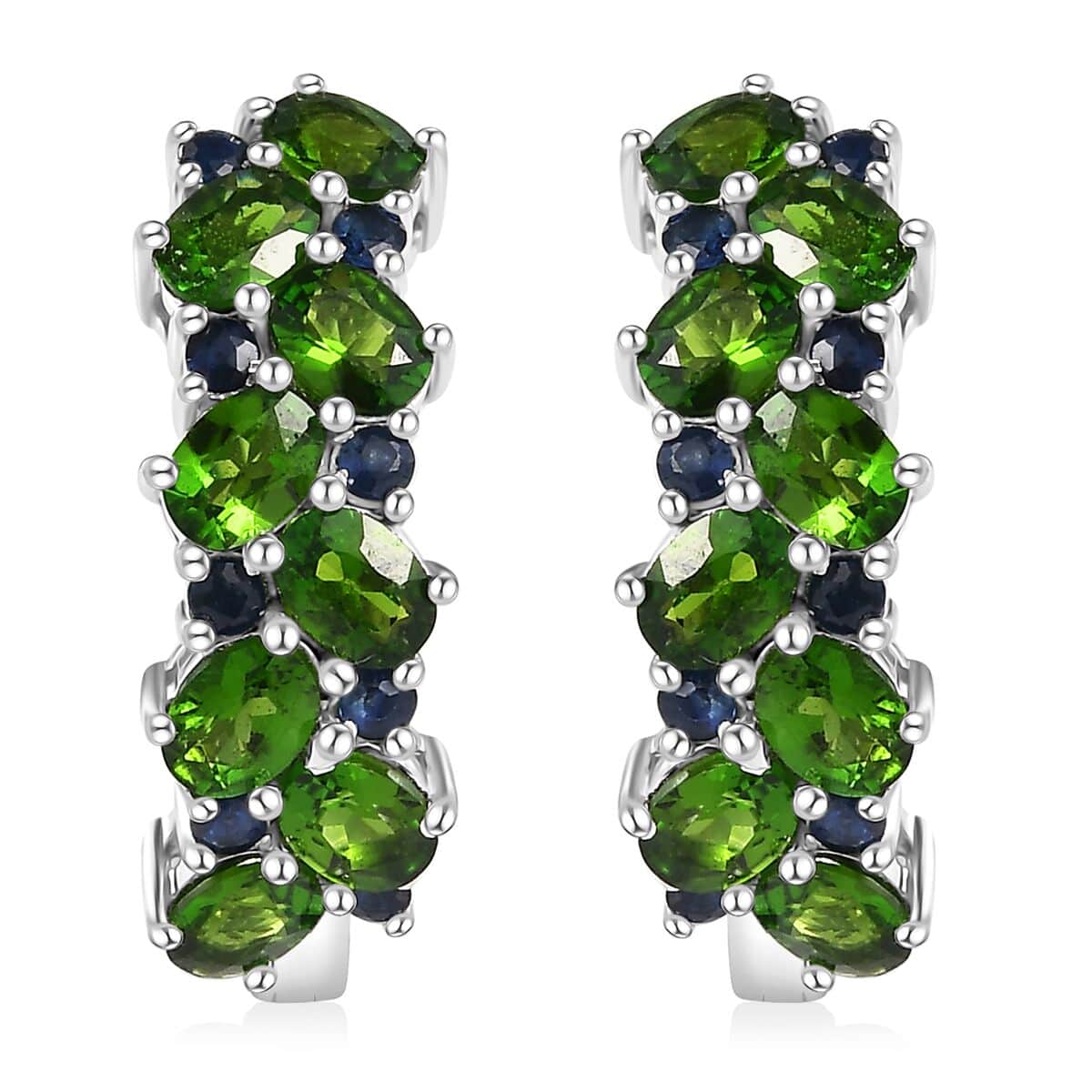 Chrome Diopside and Blue Sapphire 3.50 ctw Natural Blooming Hoop Earrings in Rhodium Over Sterling Silver image number 0