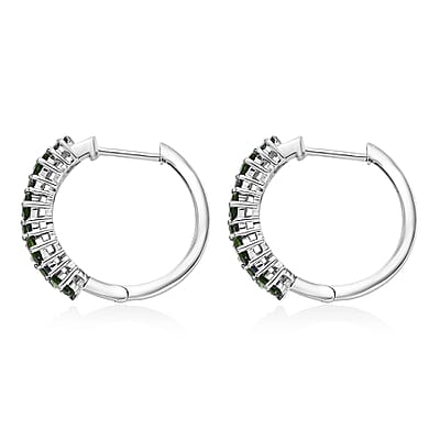 D'Joy Chrome Diopside and Blue Sapphire 3.50 ctw Natural Blooming Hoop Earrings in Rhodium Over Sterling Silver