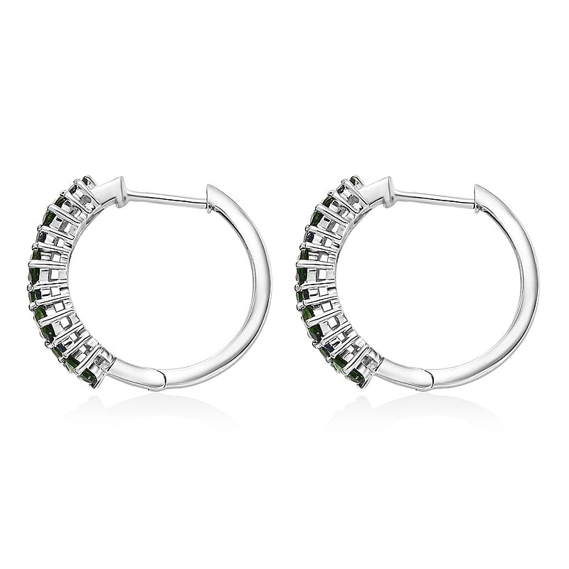 D'Joy Chrome Diopside and Blue Sapphire 3.50 ctw Natural Blooming Hoop Earrings in Rhodium Over Sterling Silver