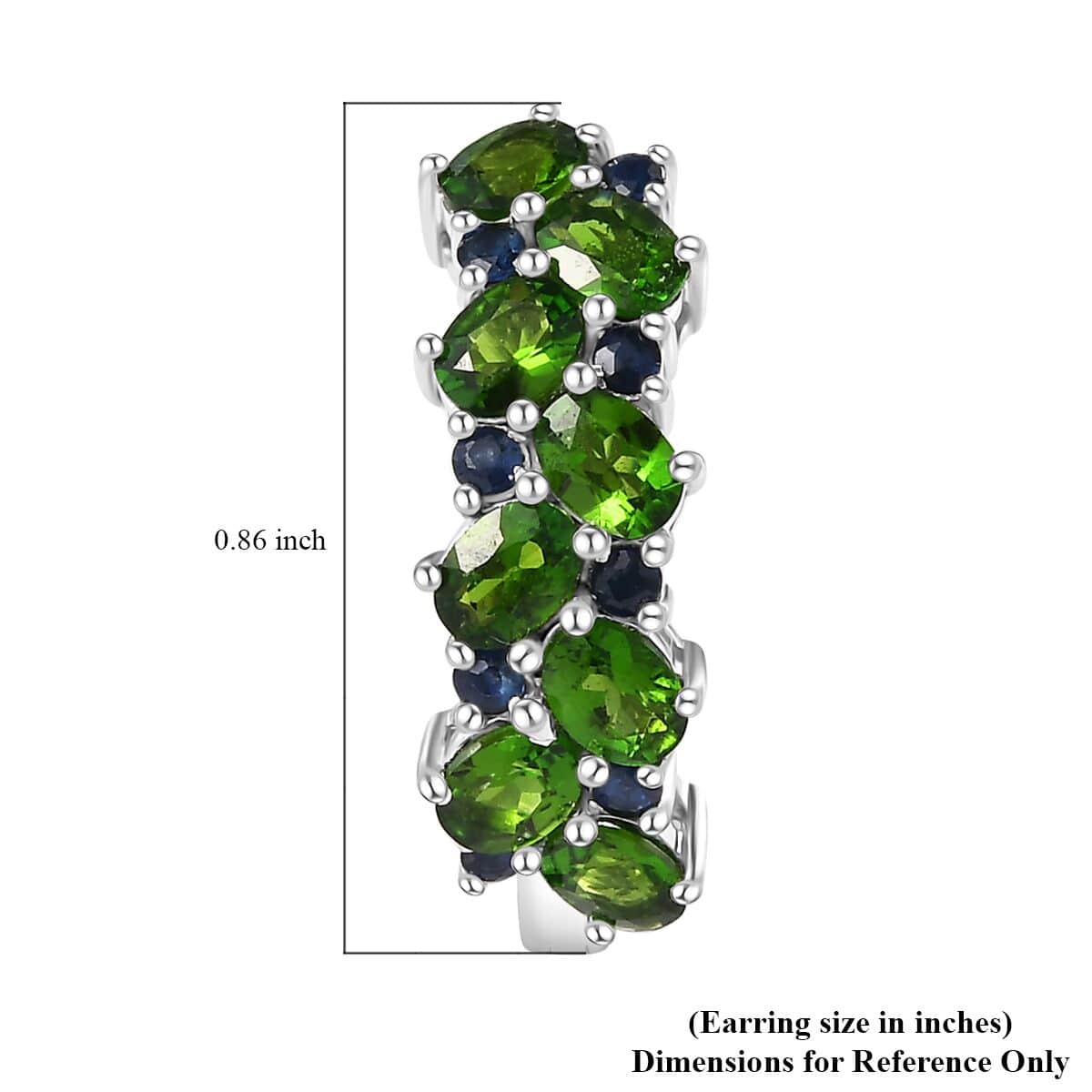 Chrome Diopside and Blue Sapphire 3.50 ctw Natural Blooming Hoop Earrings in Rhodium Over Sterling Silver image number 5