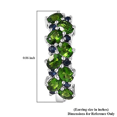 D'Joy Chrome Diopside and Blue Sapphire 3.50 ctw Natural Blooming Hoop Earrings in Rhodium Over Sterling Silver