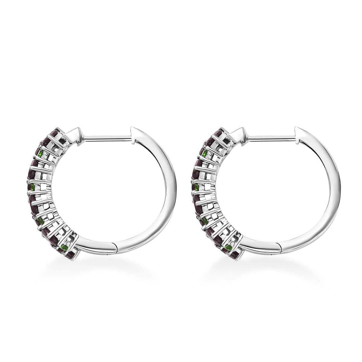 Anthill Garnet and Chrome Diopside 3.65 ctw Natural Blooming Hoop Earrings in Rhodium Over Sterling Silver image number 3