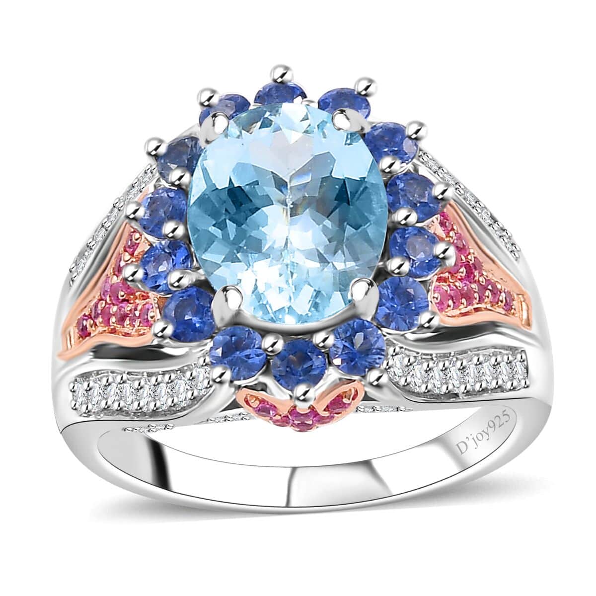 Premium Mangoro Aquamarine and Multi Gemstone 4.10 ctw Floral Harmony Ring in Vermeil RG and Rhodium Over Sterling Silver (Size 10.0) image number 0