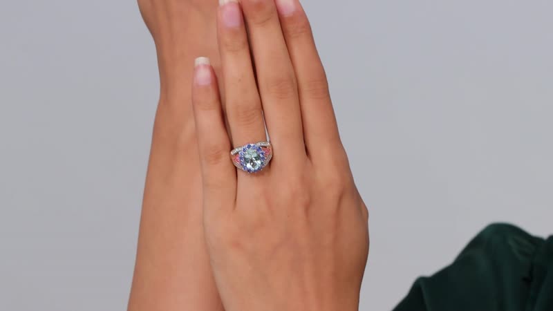 Premium Mangoro Aquamarine, Multi Gemstone Floral Harmony Ring in Vermeil RG and Rhodium Over Sterling Silver (Size 10.0) (Del. in 8-10 Days) 4.10 ctw