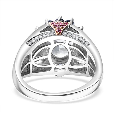 Premium Mangoro Aquamarine and Multi Gemstone 4.10 ctw Floral Harmony Ring in Vermeil RG and Rhodium Over Sterling Silver (Size 10.0)