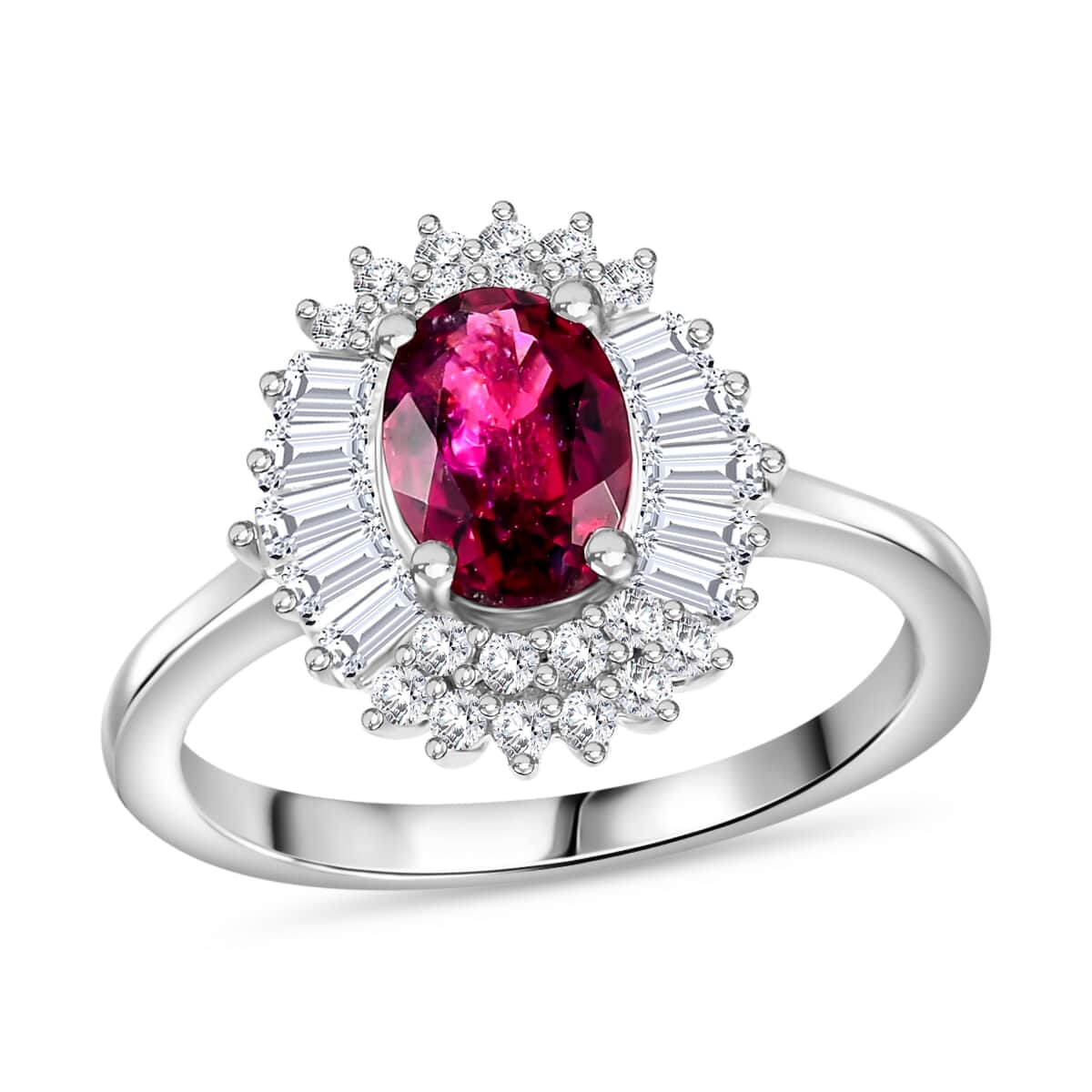 Premium Ouro Fino Rubellite and White Zircon 1.60 ctw Cosmic Bloom Ring in Rhodium Over Sterling Silver (Size 10.0) image number 0