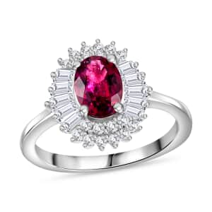 Premium Ouro Fino Rubellite and White Zircon 1.60 ctw Cosmic Bloom Ring in Rhodium Over Sterling Silver (Size 10.0)