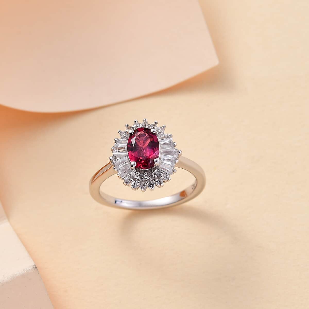 Premium Ouro Fino Rubellite and White Zircon 1.60 ctw Cosmic Bloom Ring in Rhodium Over Sterling Silver (Size 10.0) image number 1