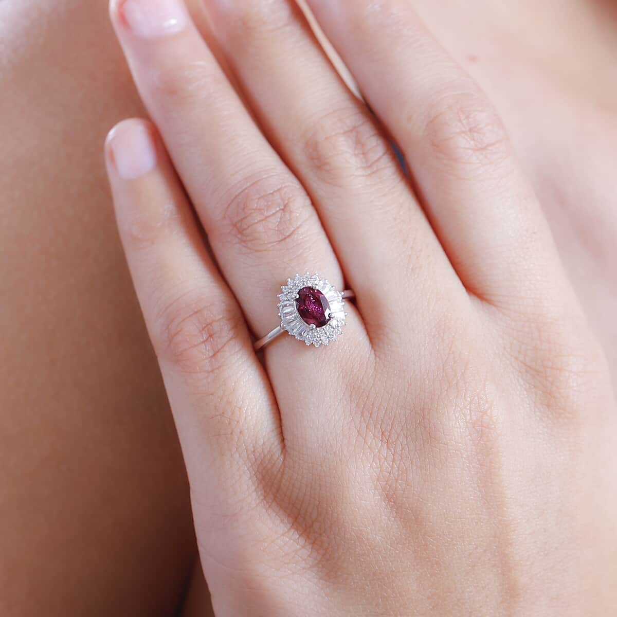 Premium Ouro Fino Rubellite and White Zircon 1.60 ctw Cosmic Bloom Ring in Rhodium Over Sterling Silver (Size 10.0) image number 2