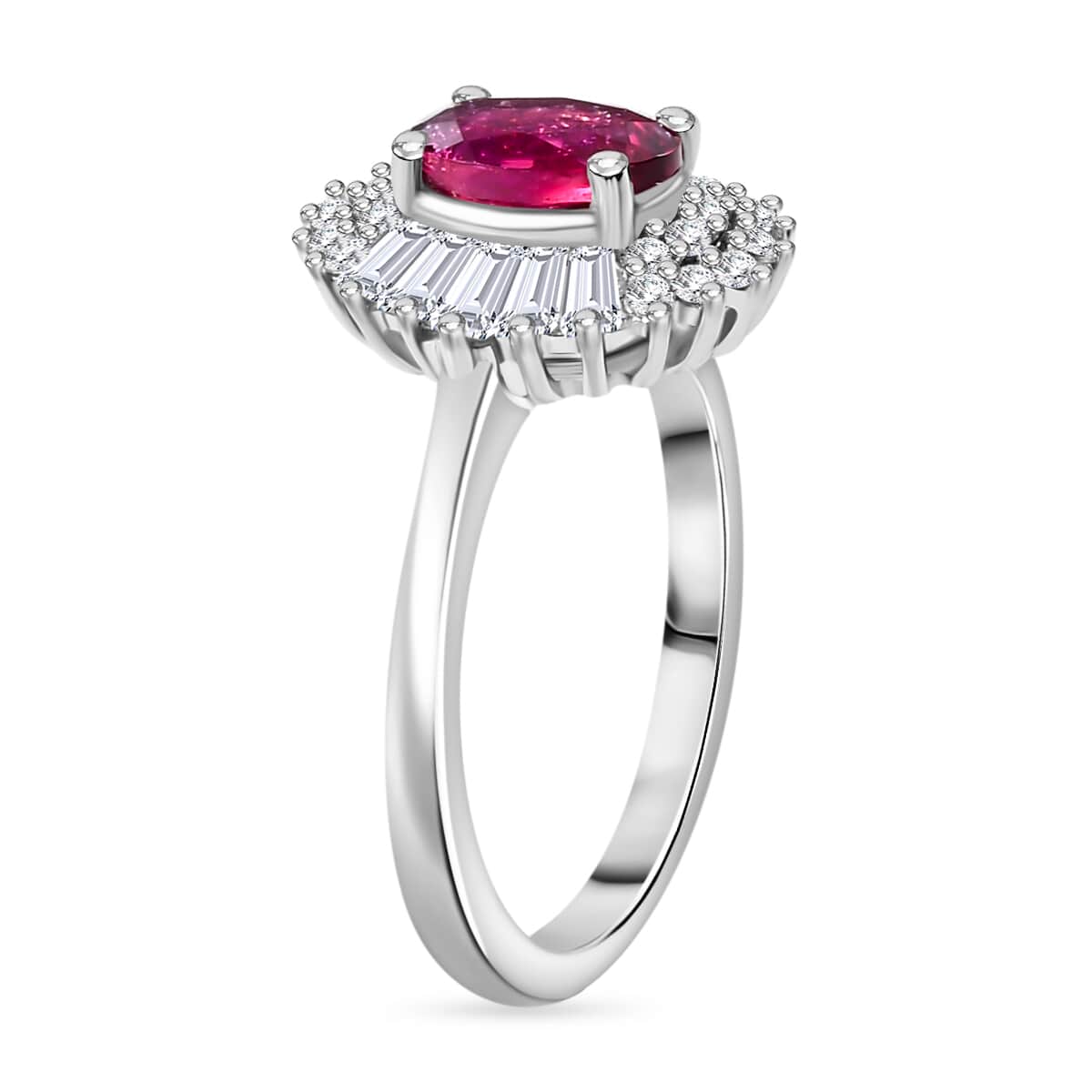 Premium Ouro Fino Rubellite and White Zircon 1.60 ctw Cosmic Bloom Ring in Rhodium Over Sterling Silver (Size 10.0) image number 3