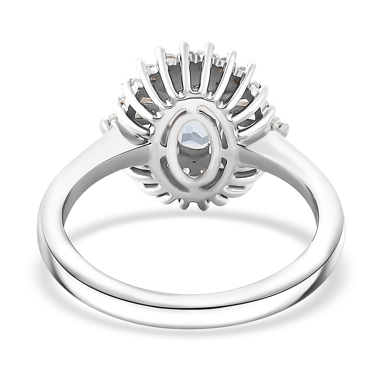 D'Joy Santa Maria Aquamarine and White Zircon 1.40 ctw Cosmic Bloom Ring in Rhodium Over Sterling Silver (Size 5.0)
