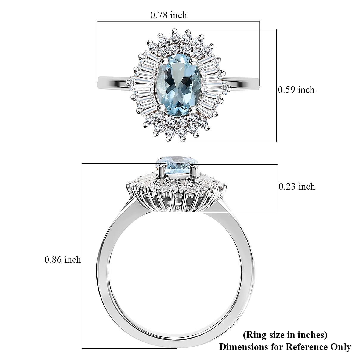 D'Joy Santa Maria Aquamarine and White Zircon 1.40 ctw Cosmic Bloom Ring in Rhodium Over Sterling Silver (Size 5.0)