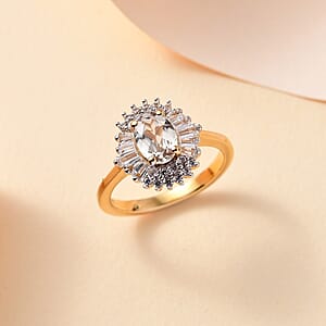 D'Joy AAA Turkizite and White Zircon 1.60 ctw Cosmic Bloom Ring in 18K Vermeil Yellow Gold Over Sterling Silver (Size 7.0)