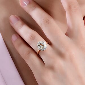 D'Joy AAA Turkizite and White Zircon 1.60 ctw Cosmic Bloom Ring in 18K Vermeil Yellow Gold Over Sterling Silver (Size 7.0)