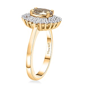 D'Joy AAA Turkizite and White Zircon 1.60 ctw Cosmic Bloom Ring in 18K Vermeil Yellow Gold Over Sterling Silver (Size 7.0)