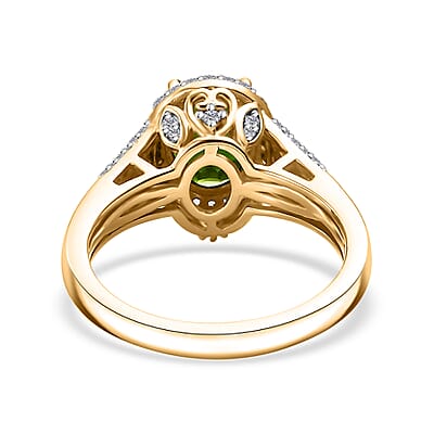 Chrome Diopside and White Zircon 2.35 ctw Halo Ring in 18K Vermeil Yellow Gold Over Sterling Silver (Size 10.0)