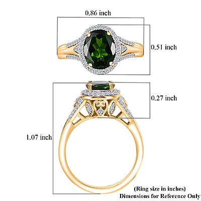 Chrome Diopside and White Zircon 2.35 ctw Halo Ring in 18K Vermeil Yellow Gold Over Sterling Silver (Size 10.0)