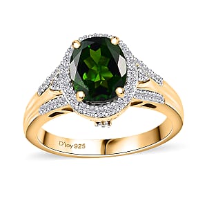 Chrome Diopside and White Zircon 2.35 ctw Halo Ring in 18K Vermeil Yellow Gold Over Sterling Silver (Size 6.0)