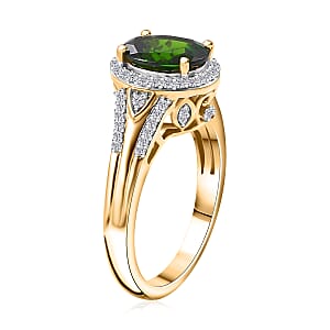 Chrome Diopside and White Zircon 2.35 ctw Halo Ring in 18K Vermeil Yellow Gold Over Sterling Silver (Size 6.0)