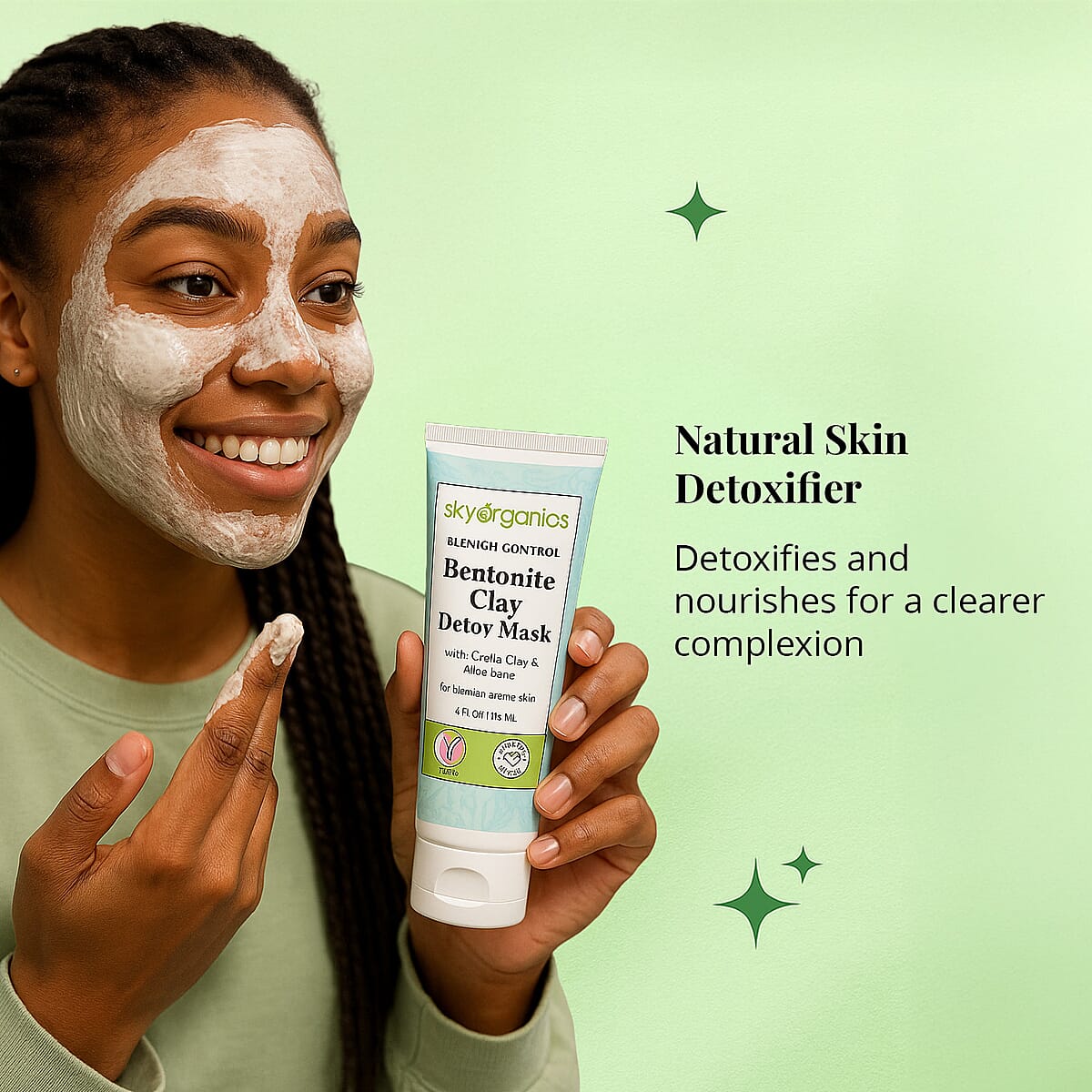 Closeout Sky Organics Bentonite Clay Detox Mask with Kaolin Clay & Aloe Vera BOGO (2x4oz) image number 1