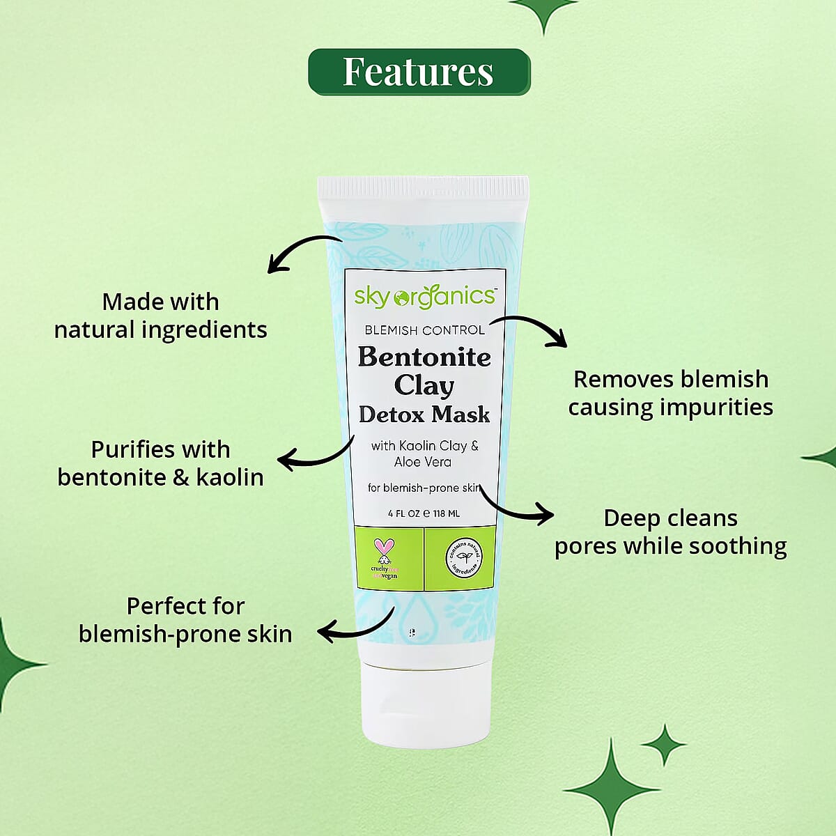 Closeout Sky Organics Bentonite Clay Detox Mask with Kaolin Clay & Aloe Vera BOGO (2x4oz) image number 2